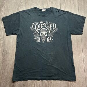 Twisted Mens Y2K Graphic T-Shirt Black Skull Revolvers Angel Wings Large